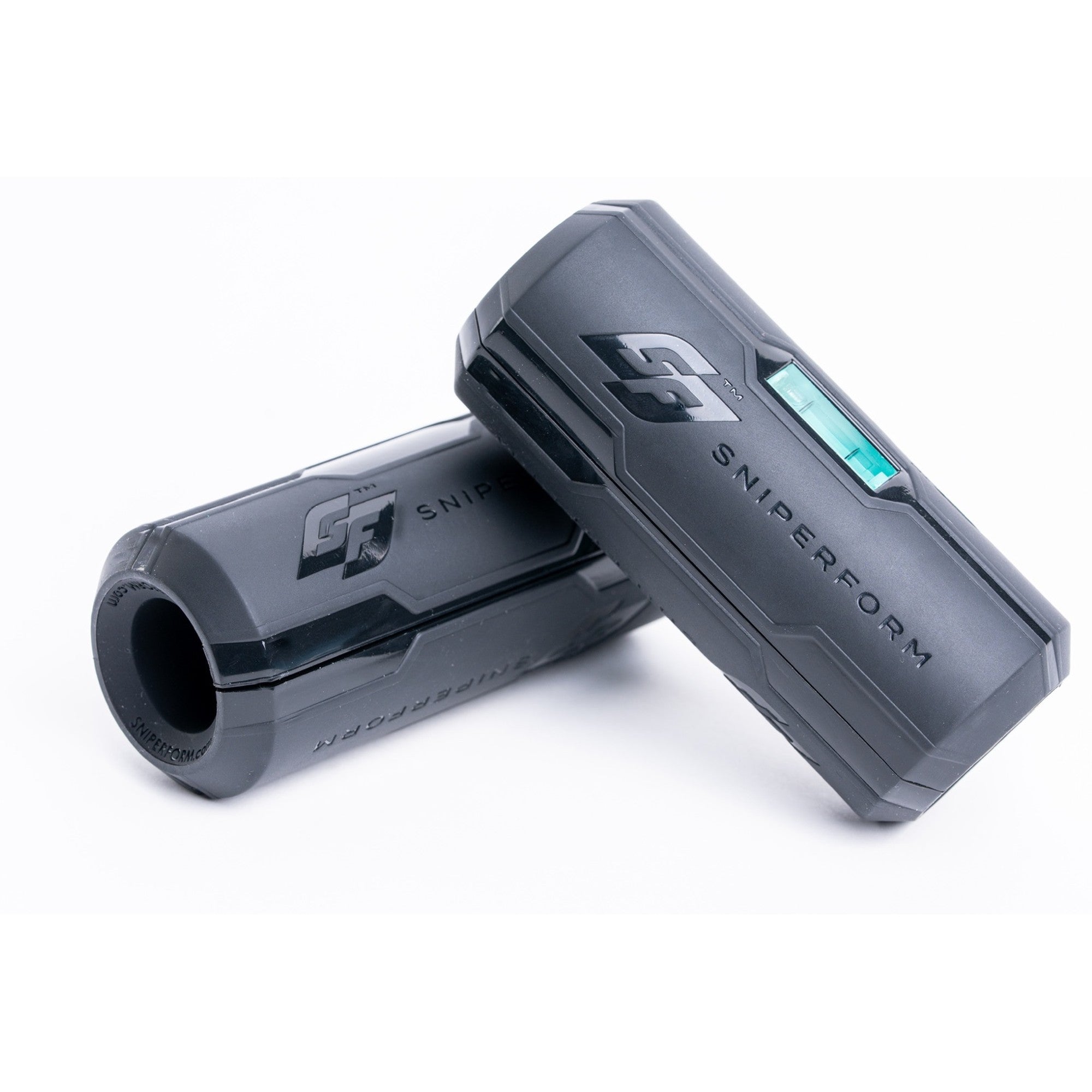 Sniperform LevelUp Performance Grips — official pair shot showing SF logo and bubble level